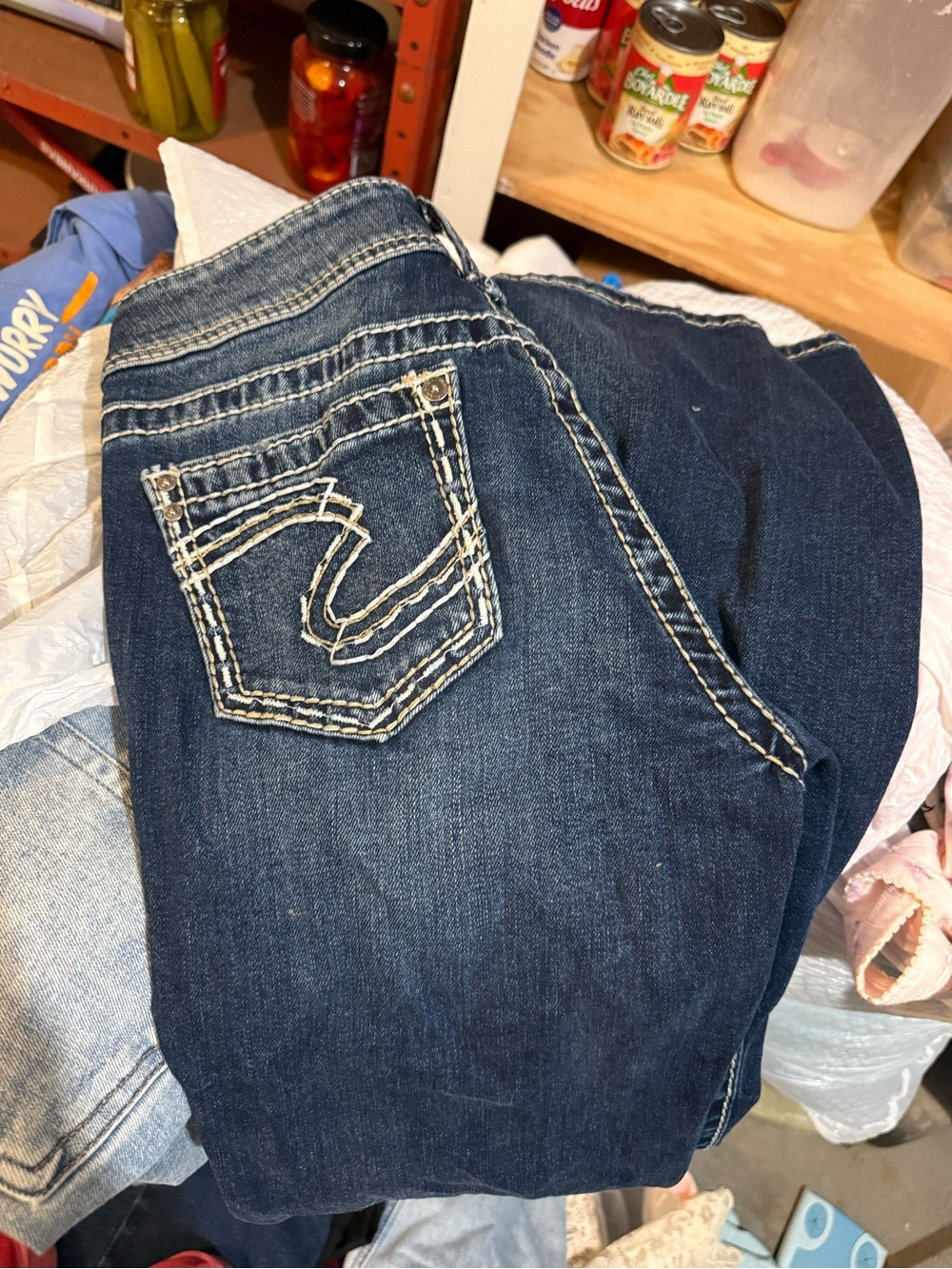 Silver Jeans Dark Blue Bootcut Jeans with Contrast Stitching